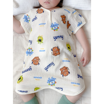 Κοριτσίστικο ολόσωμο νυχτικό για καλοκαίρι, Modal ύφασμα, κοντά μανίκια, αφηρημένο μοτίβο, φιλικό προς το δέρμα, για 8+ ετών (άνω των 140 εκ.)