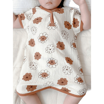 Κοριτσίστικο ολόσωμο νυχτικό για καλοκαίρι, Modal ύφασμα, κοντά μανίκια, αφηρημένο μοτίβο, φιλικό προς το δέρμα, για 8+ ετών (άνω των 140 εκ.)