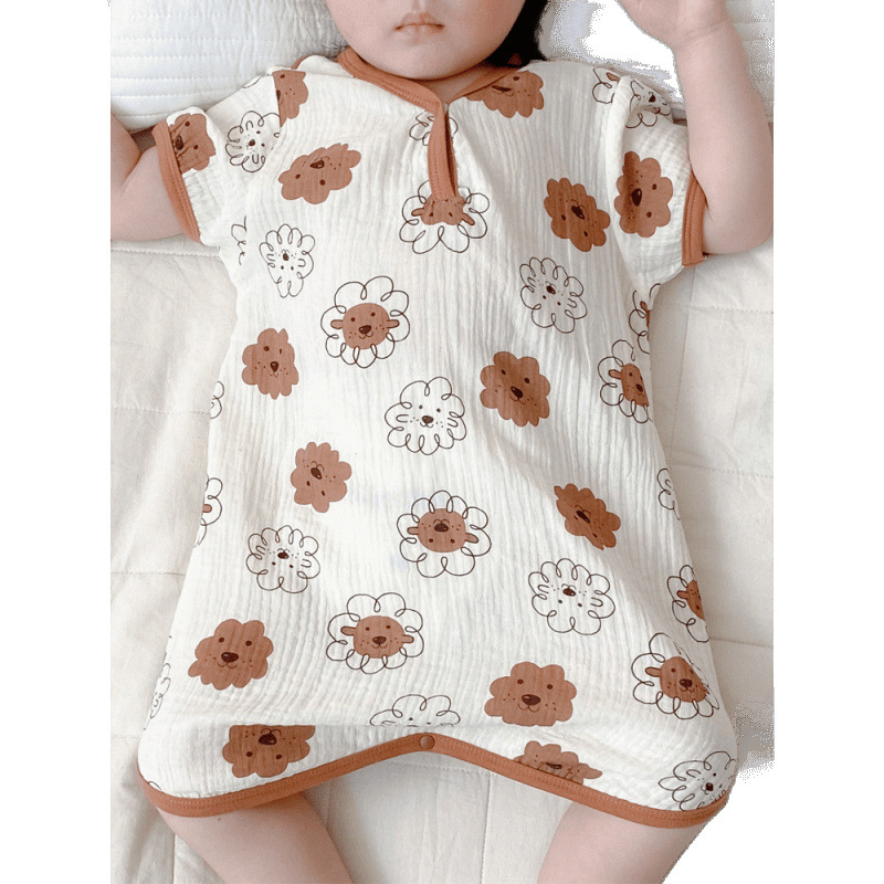 Κοριτσίστικο ολόσωμο νυχτικό για καλοκαίρι, Modal ύφασμα, κοντά μανίκια, αφηρημένο μοτίβο, φιλικό προς το δέρμα, για 8+ ετών (άνω των 140 εκ.)