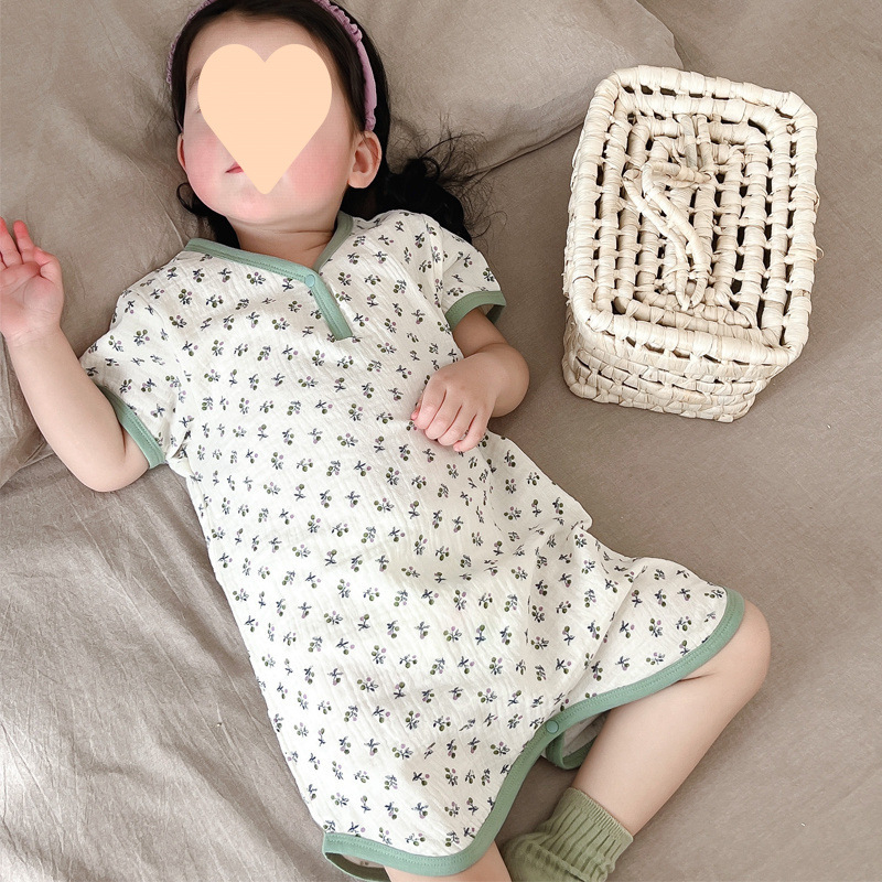 Κοριτσίστικο ολόσωμο νυχτικό για καλοκαίρι, Modal ύφασμα, κοντά μανίκια, αφηρημένο μοτίβο, φιλικό προς το δέρμα, για 8+ ετών (άνω των 140 εκ.)