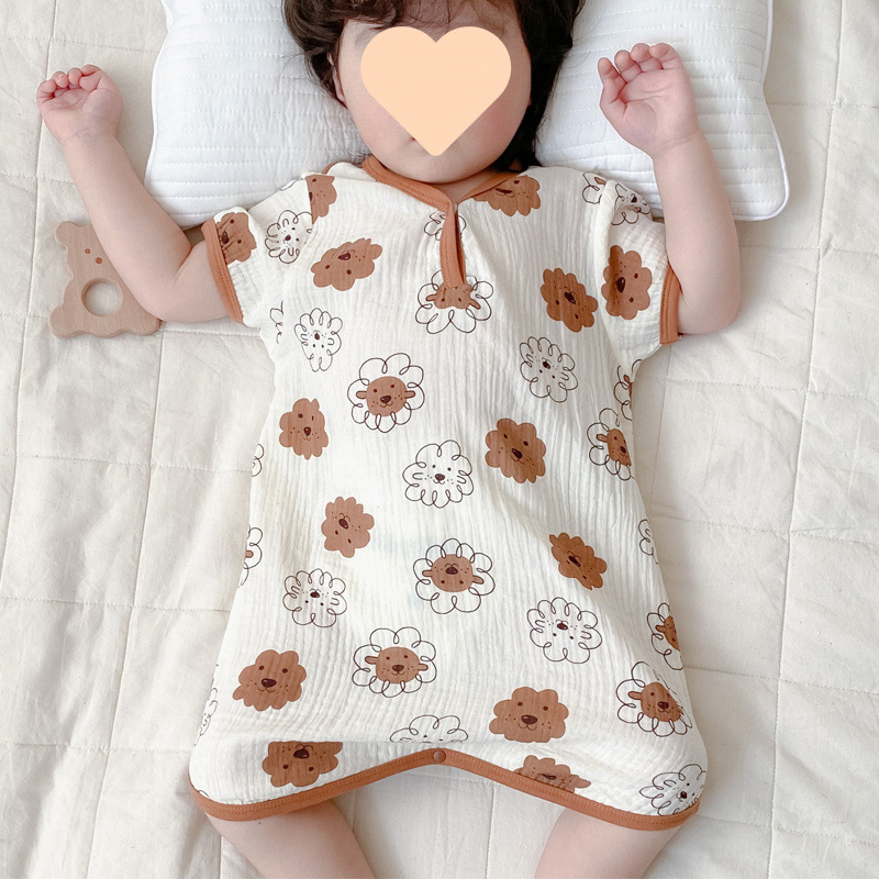 Κοριτσίστικο ολόσωμο νυχτικό για καλοκαίρι, Modal ύφασμα, κοντά μανίκια, αφηρημένο μοτίβο, φιλικό προς το δέρμα, για 8+ ετών (άνω των 140 εκ.)