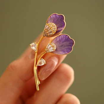 Ръчно изработена брошка с велурено цвете и лист абрикоса, китайски стил, декоративно бижу за жени