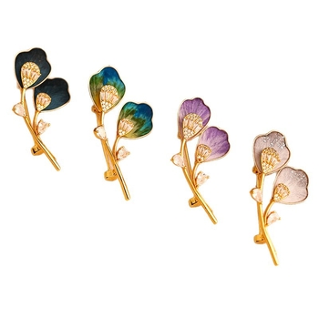 Ръчно изработена брошка с велурено цвете и лист абрикоса, китайски стил, декоративно бижу за жени