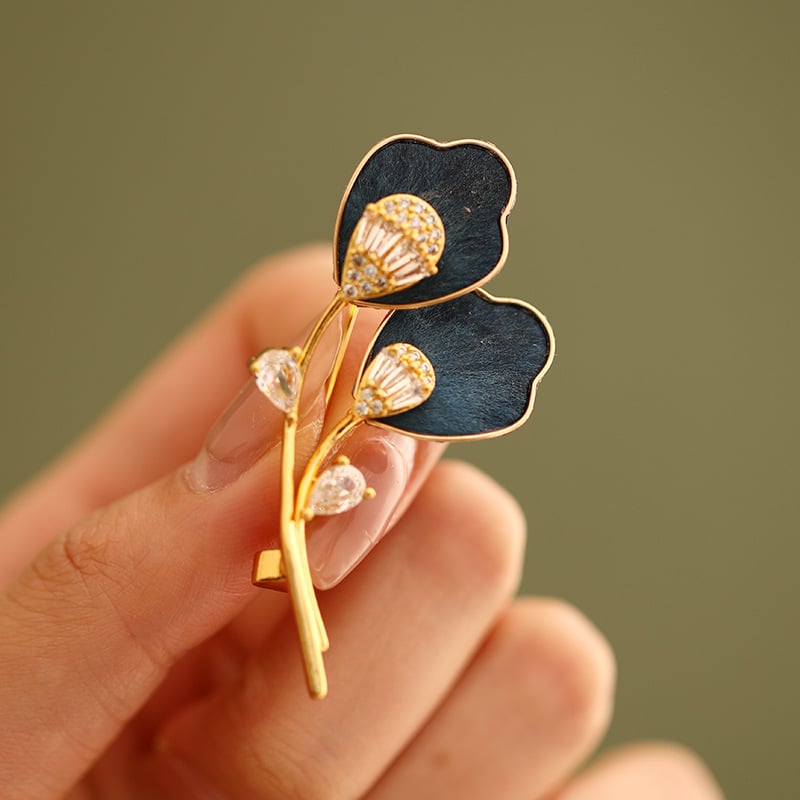 Ръчно изработена брошка с велурено цвете и лист абрикоса, китайски стил, декоративно бижу за жени