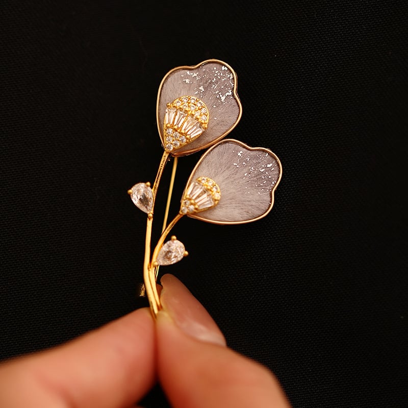 Ръчно изработена брошка с велурено цвете и лист абрикоса, китайски стил, декоративно бижу за жени