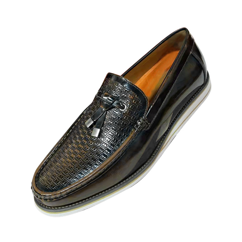 Loafers od kože prvog sloja teleće kože, okruglog vrha, niski potplat 1–3 cm, ulošak PU