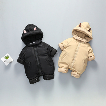 Combinezon pentru bebeluși, stil coreean, căptușit, din poliester gros, cu glugă, mâneci lungi, fermoar, îmbrăcăminte de iarnă pentru copii 1–3 ani