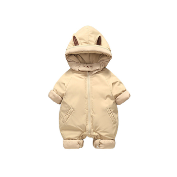 Combinezon pentru bebeluși, stil coreean, căptușit, din poliester gros, cu glugă, mâneci lungi, fermoar, îmbrăcăminte de iarnă pentru copii 1–3 ani