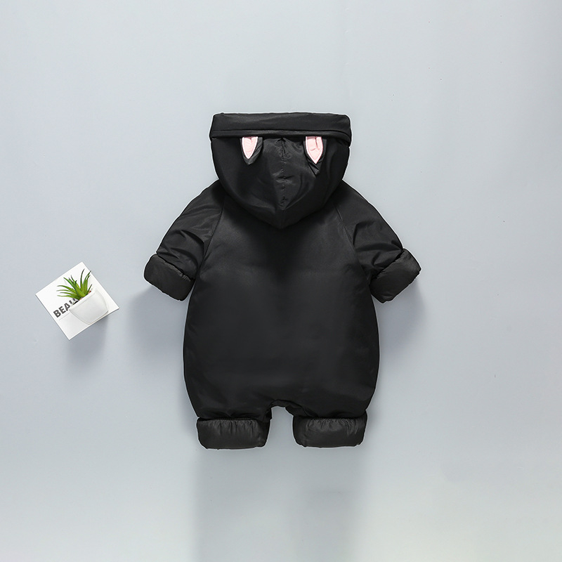 Combinezon pentru bebeluși, stil coreean, căptușit, din poliester gros, cu glugă, mâneci lungi, fermoar, îmbrăcăminte de iarnă pentru copii 1–3 ani