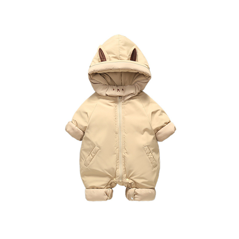 Combinezon pentru bebeluși, stil coreean, căptușit, din poliester gros, cu glugă, mâneci lungi, fermoar, îmbrăcăminte de iarnă pentru copii 1–3 ani