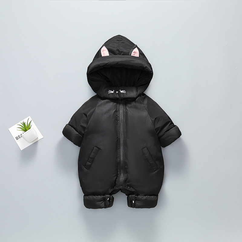 Combinezon pentru bebeluși, stil coreean, căptușit, din poliester gros, cu glugă, mâneci lungi, fermoar, îmbrăcăminte de iarnă pentru copii 1–3 ani