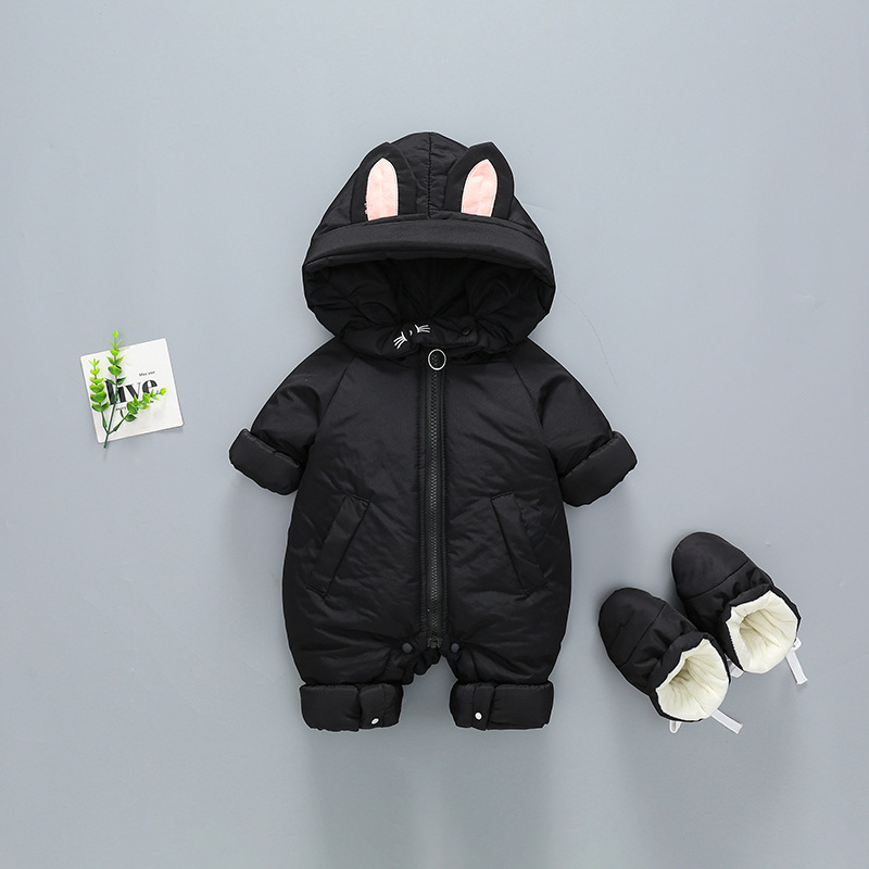 Combinezon pentru bebeluși, stil coreean, căptușit, din poliester gros, cu glugă, mâneci lungi, fermoar, îmbrăcăminte de iarnă pentru copii 1–3 ani