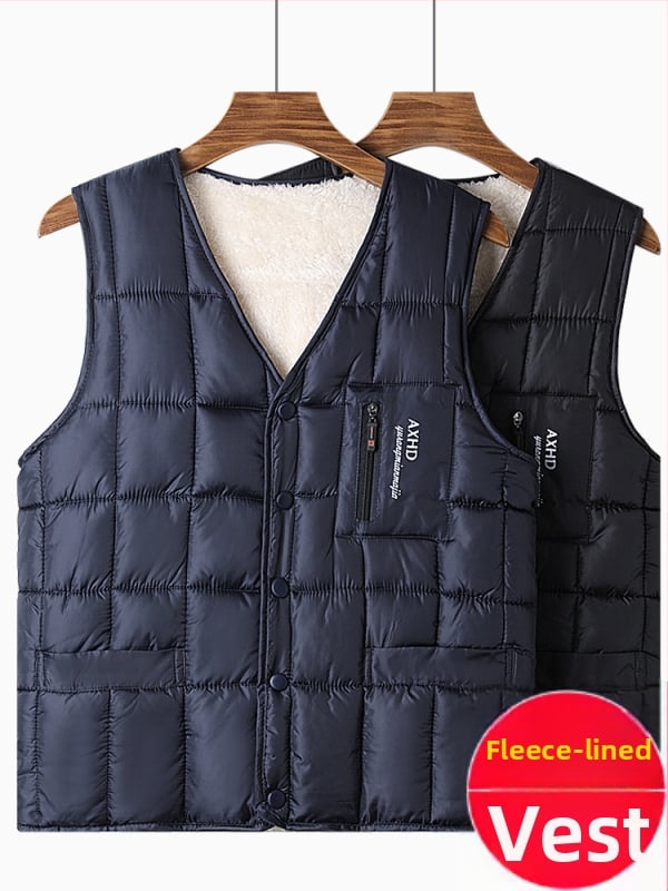 Ανδρικό γιλέκο με φλις επένδυση, γέμισμα από βαμβάκι, εξωτερικό πολυεστέρας, ελεύθερη γραμμή, για μεσήλικες και ηλικιωμένους άνδρες
