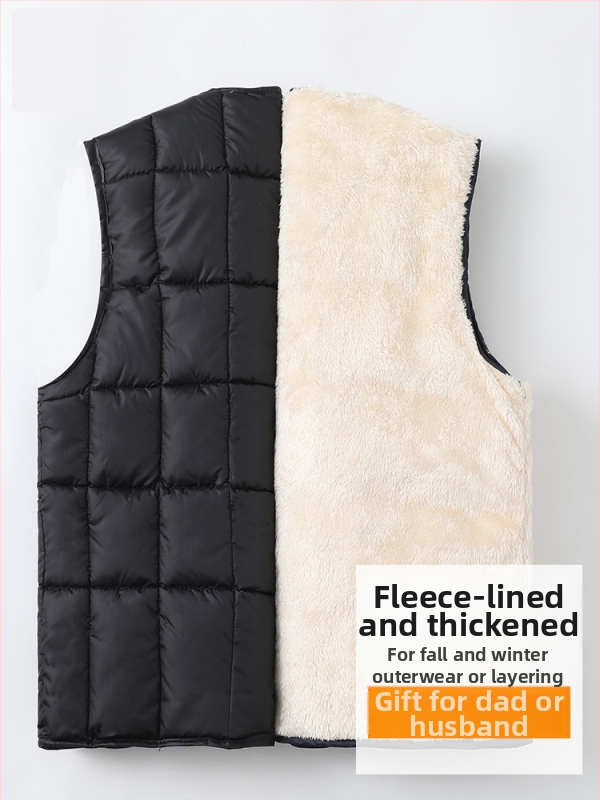 Pánska vesta s flísovou podšívkou, bavlnená výplň, vonkajší materiál polyester, voľný strih, pre mužov stredného a staršieho veku