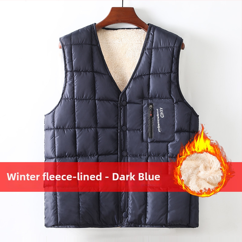 Ανδρικό γιλέκο με φλις επένδυση, γέμισμα από βαμβάκι, εξωτερικό πολυεστέρας, ελεύθερη γραμμή, για μεσήλικες και ηλικιωμένους άνδρες