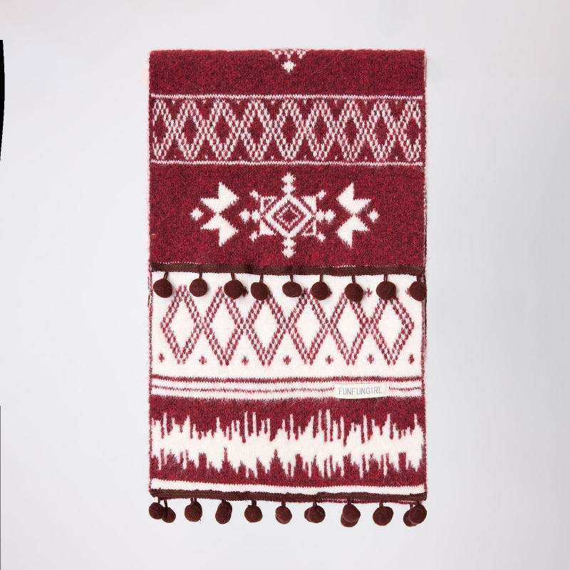 Ženski dvostruki pleteni šal s pomponima (Tehnika pletenja: Warp knitting; Funkcija: Zadržava toplinu; Sezona: Zima; Materijal: vunena smjesa; Izdanja: Zima 2025)
