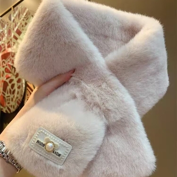 Шал с корейски стил, плюшена изкуствена зайча козина, полиестер, дебел и топъл за зимата