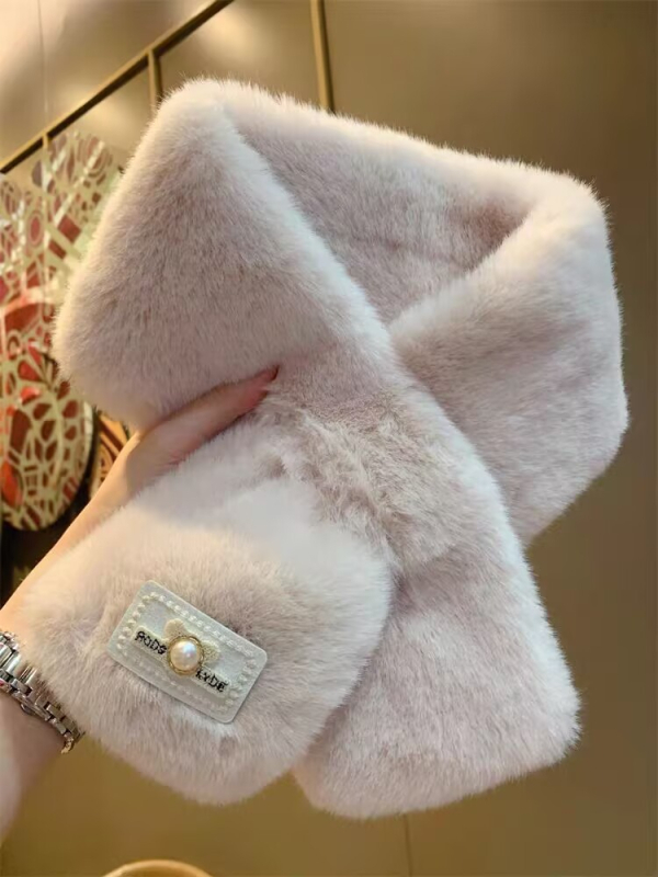 Шал с корейски стил, плюшена изкуствена зайча козина, полиестер, дебел и топъл за зимата