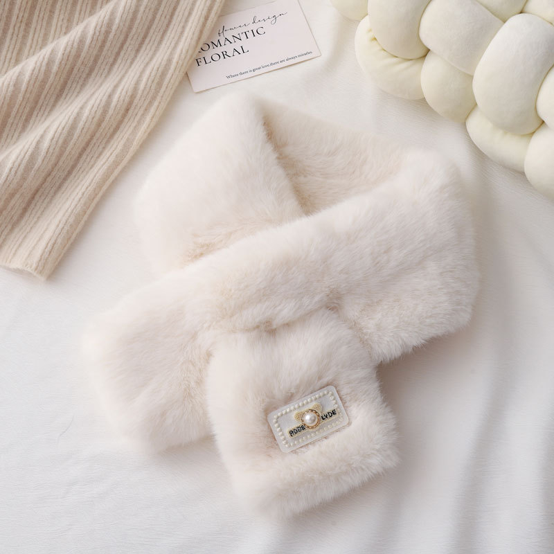 Шал с корейски стил, плюшена изкуствена зайча козина, полиестер, дебел и топъл за зимата