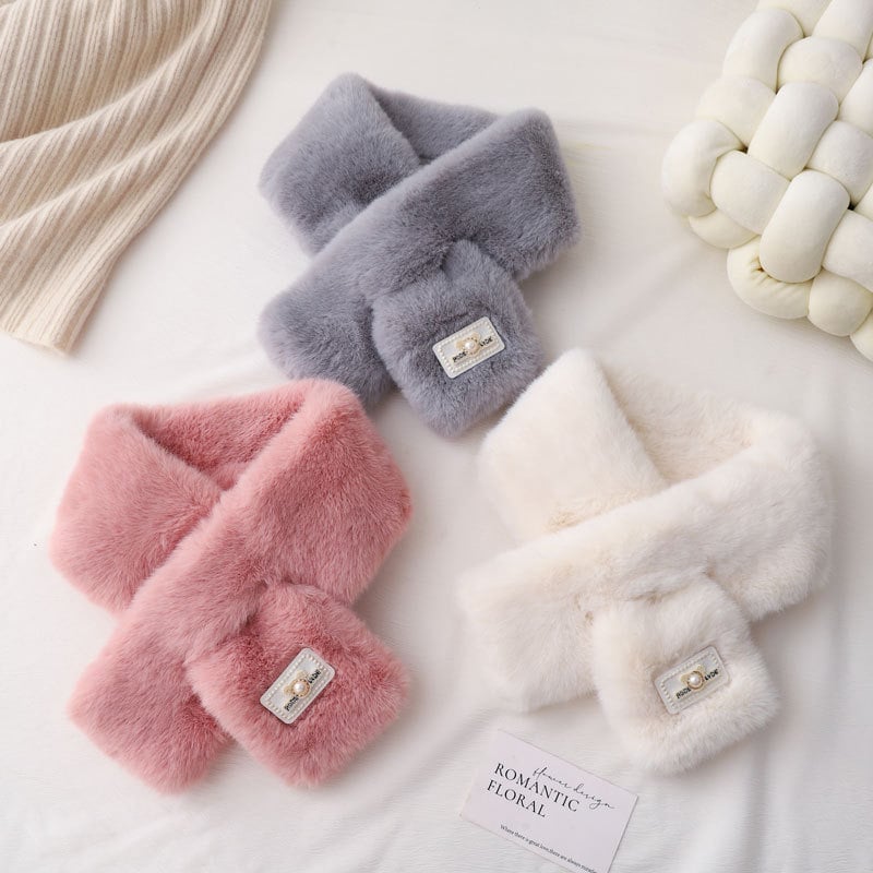 Шал с корейски стил, плюшена изкуствена зайча козина, полиестер, дебел и топъл за зимата