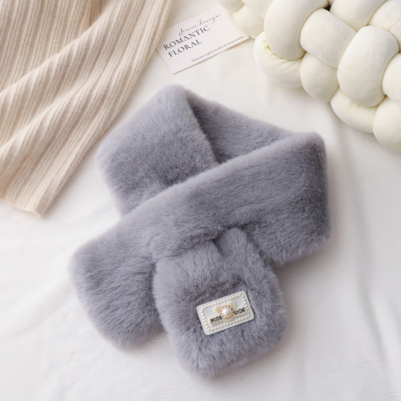 Шал с корейски стил, плюшена изкуствена зайча козина, полиестер, дебел и топъл за зимата