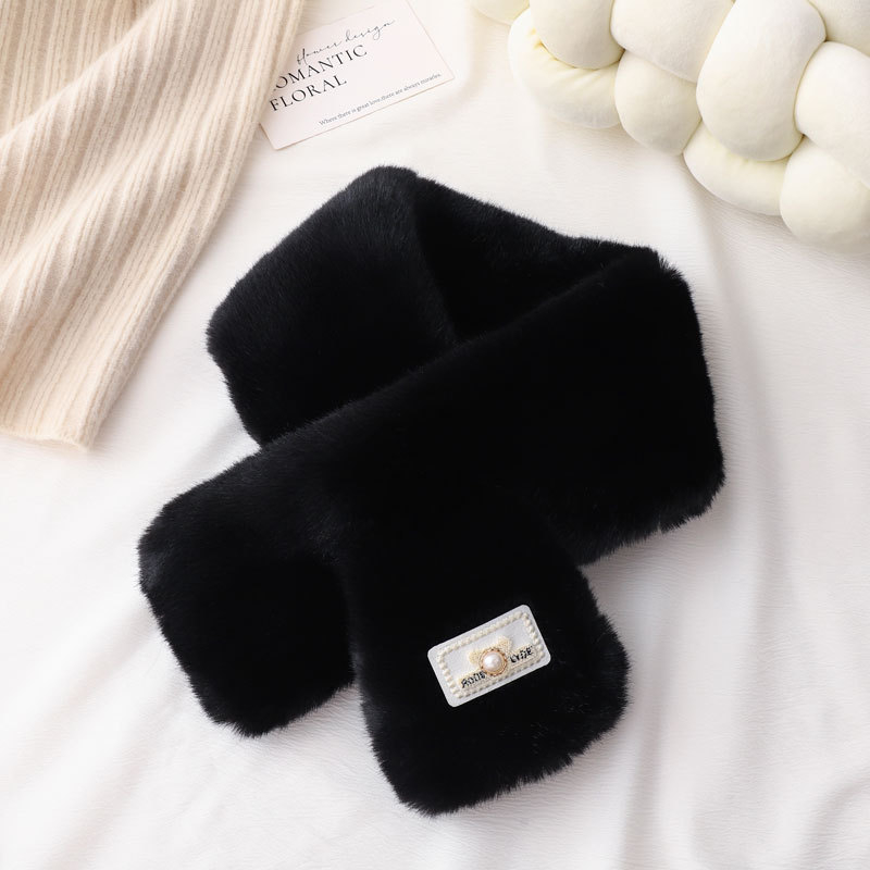 Шал с корейски стил, плюшена изкуствена зайча козина, полиестер, дебел и топъл за зимата