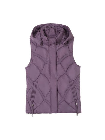 Дамска памучна жилетка с качулка, пух-памучно напълване, полиестер 95%+, цип, зима 2024