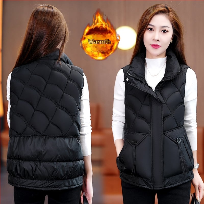 Дамска памучна жилетка с качулка, пух-памучно напълване, полиестер 95%+, цип, зима 2024