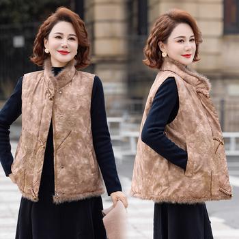 Kínai stílusú téli töltött mellény középkorú nőknek, virágos mintával, normál hosszúságú 50–65 cm, kényelmes anyag, tél 2025