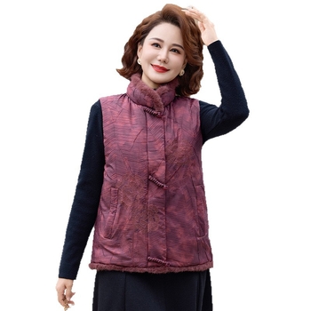 Kínai stílusú téli töltött mellény középkorú nőknek, virágos mintával, normál hosszúságú 50–65 cm, kényelmes anyag, tél 2025