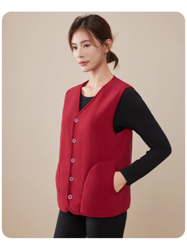 Жилетка за зима с пълнеж от полиестер-памук, полиестерна тъкан, У-образна яка, свободен силует