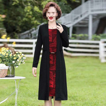 Semiš materijala haljina s dugim rukavima, A-linija kroja, lažni dvodijelni izgled, gradski stil, srednji pojas, okrugli izrez, mješavina poliestera i elastana
