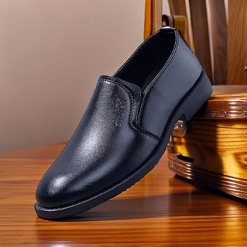 Férfi bőrcipő, PU felsőrész, műanyag talp, kerek orr, alacsony felső rész, lélegző és csúszásmentes, casual stílus, téli 2022