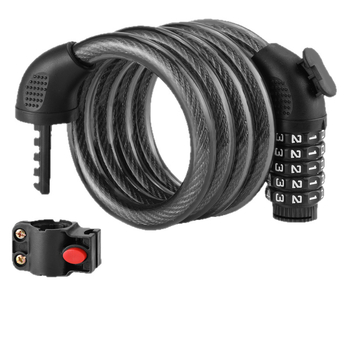 Ötjegyű kerékpárbiztonsági zár – hordozható hegyi kerékpár zár, MK0301, anyagok: ABS + acélkábel + PVC + cinkötvözet zármag, 250 g, modern minimalist dizájn