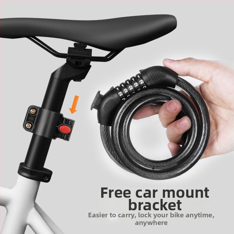  Päťciferný zámok proti krádeži bicykla – prenosný zámok na horské bicykle, model MK0301, materiály: ABS + oceľový kábel + PVC + zinková zliatina jadra zámku, hmotnosť 250 g, moderný minimalistický dizajn