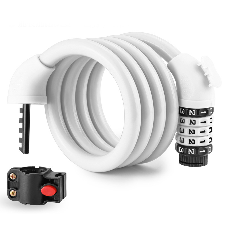 Ötjegyű kerékpárbiztonsági zár – hordozható hegyi kerékpár zár, MK0301, anyagok: ABS + acélkábel + PVC + cinkötvözet zármag, 250 g, modern minimalist dizájn
