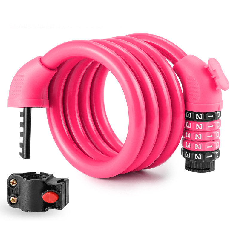 Ötjegyű kerékpárbiztonsági zár – hordozható hegyi kerékpár zár, MK0301, anyagok: ABS + acélkábel + PVC + cinkötvözet zármag, 250 g, modern minimalist dizájn