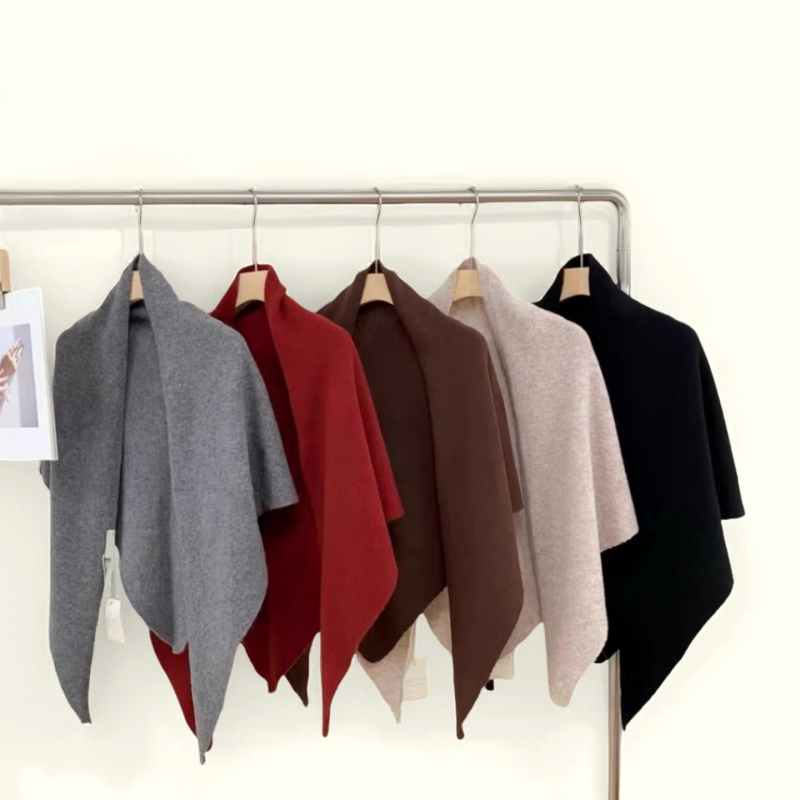 Триъгълен шал от вълнено-смесена прежда, плетен, корейски стил, топло, четирисезонен