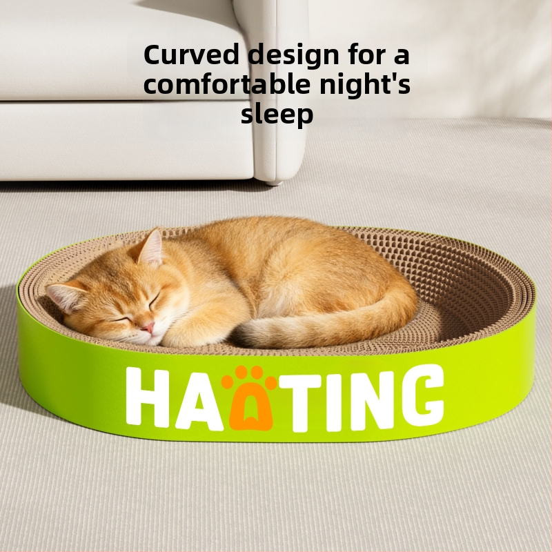 Дъска за надраскване на котки с интегрирана кръгла котешка пещера от гофрирана хартия