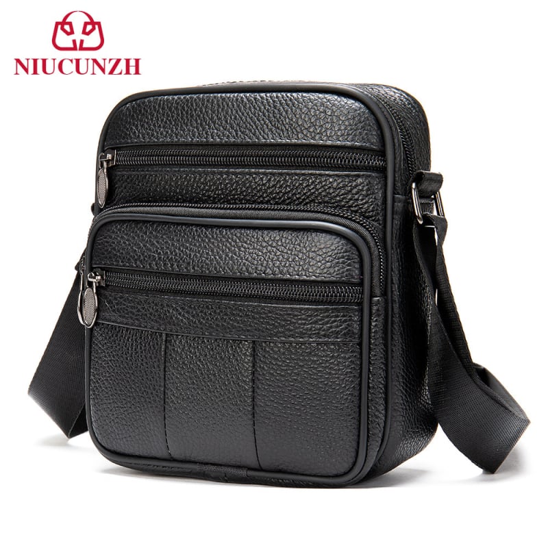 Muška torbica preko ramena od prave kože, gornji sloj teleće kože, vertikalni crossbody, vodootporna i otporna na habanje, za poslovna putovanja