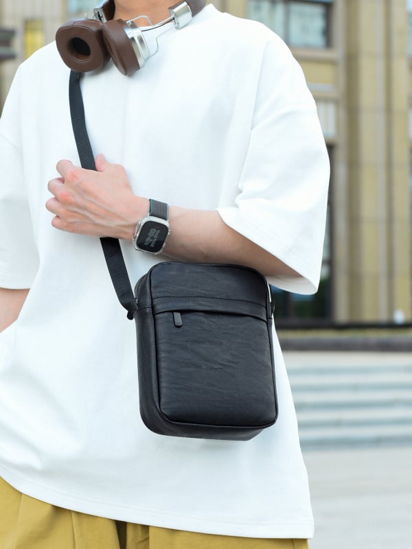 Muška PU crossbody torba - urbani jednostavan stil, vodootporna, podstava od poliestera, pogodna za putovanja u slobodno vrijeme