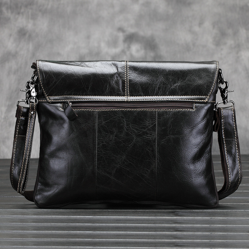 Muška torba preko ramena od prave kože, gornji sloj teleće kože, urban minimalistički stil, model 094