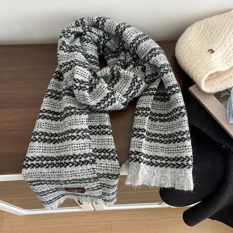 Дамски warp-knit шал от вълнена смес, дълъг, зимен, запазва топлината