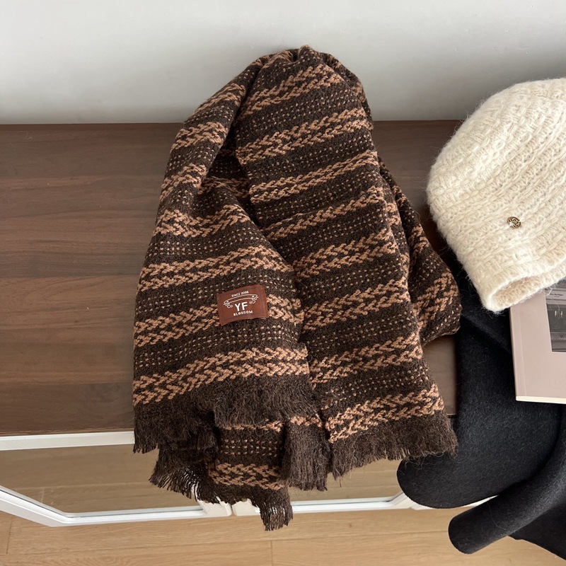 Дамски warp-knit шал от вълнена смес, дълъг, зимен, запазва топлината