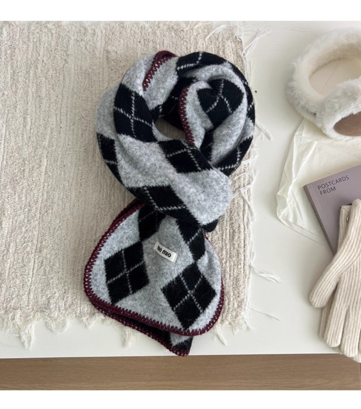 Ženski pleteni šal – korejskog stila s dijamantnim uzorkom, warp knitting, topao, otporan na vjetar, zima
