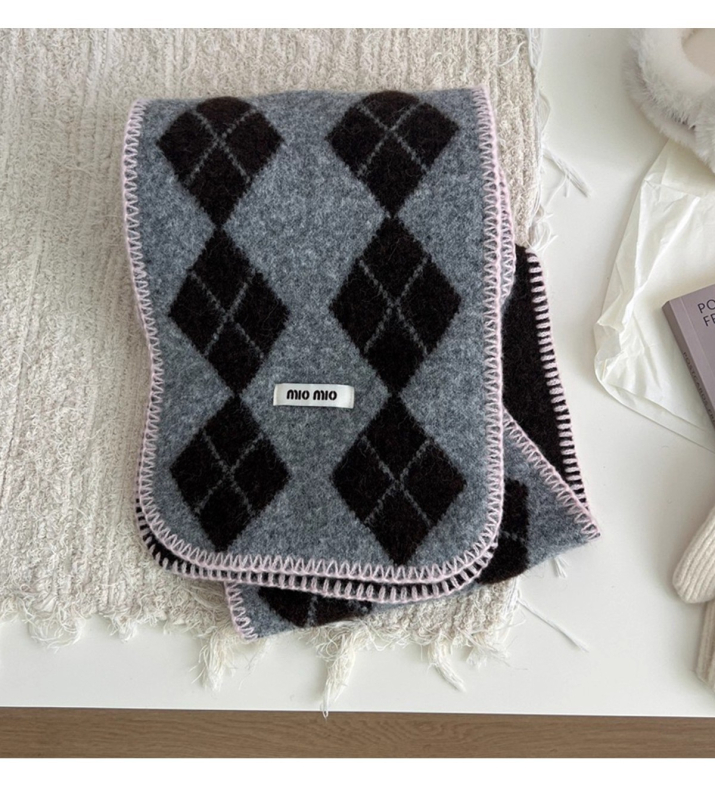 Ženski pleteni šal – korejskog stila s dijamantnim uzorkom, warp knitting, topao, otporan na vjetar, zima