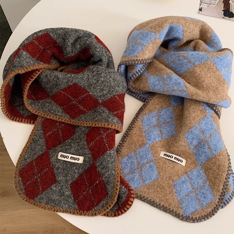 Ženski pleteni šal – korejskog stila s dijamantnim uzorkom, warp knitting, topao, otporan na vjetar, zima