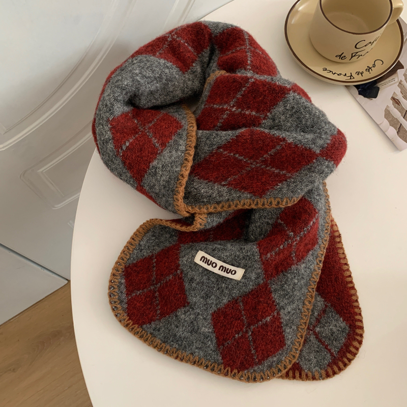 Ženski pleteni šal – korejskog stila s dijamantnim uzorkom, warp knitting, topao, otporan na vjetar, zima