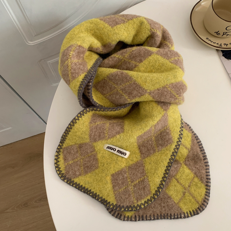 Ženski pleteni šal – korejskog stila s dijamantnim uzorkom, warp knitting, topao, otporan na vjetar, zima