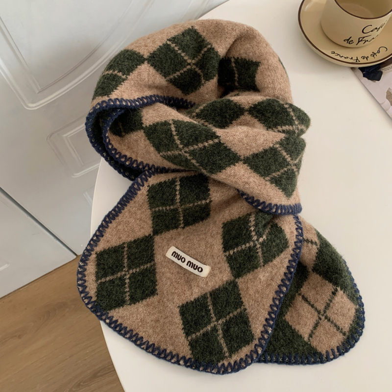 Ženski pleteni šal – korejskog stila s dijamantnim uzorkom, warp knitting, topao, otporan na vjetar, zima